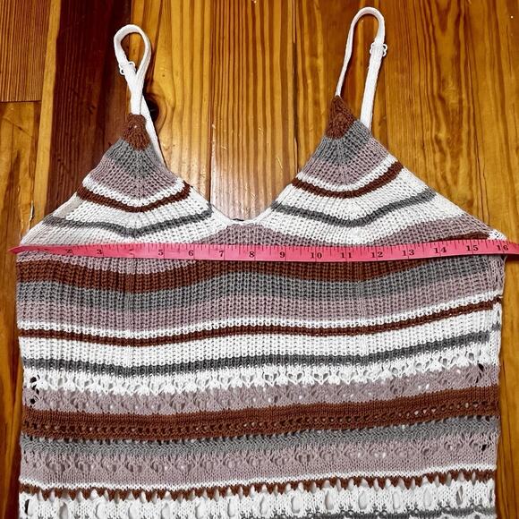Freshman 1996 Crochet Knit Dress Sz S EarthTones Stripe Midi Lined Stretch Boho - Picture 5 of 16